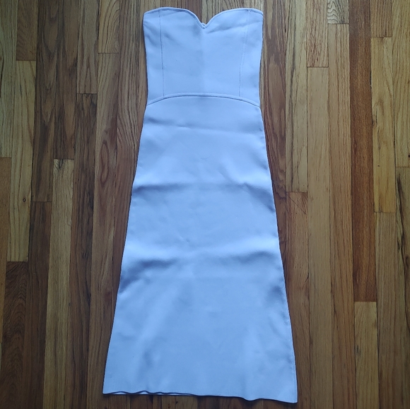 Zara Knit Lilac Bandage Corset Dress Purple Fitted Sweetheart Knee Strapless M - Picture 14 of 16